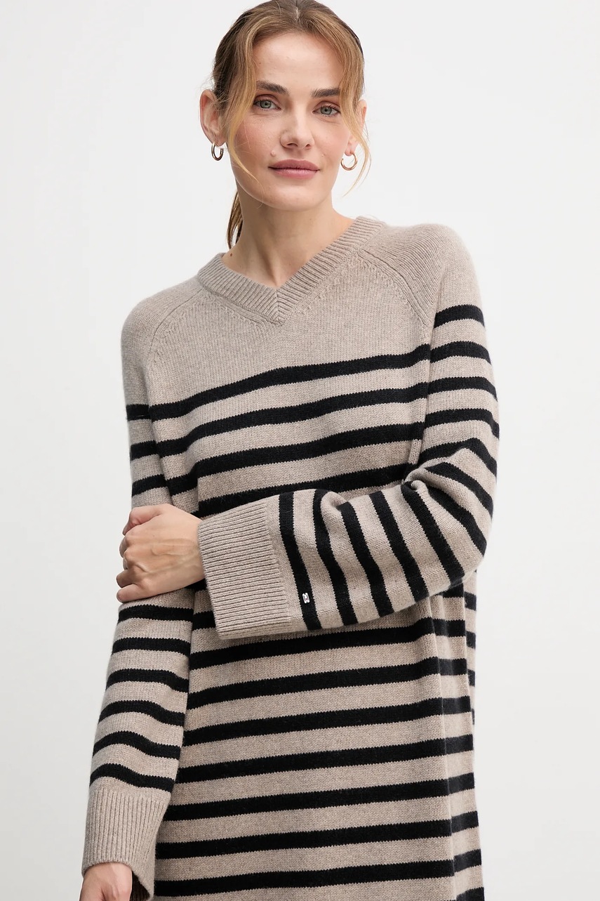 Вовняна сукня Tommy Hilfiger колір бежевий midi oversize WW0WW46761