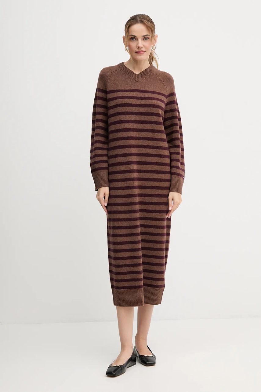 Вовняна сукня Tommy Hilfiger колір коричневий midi oversize WW0WW46761