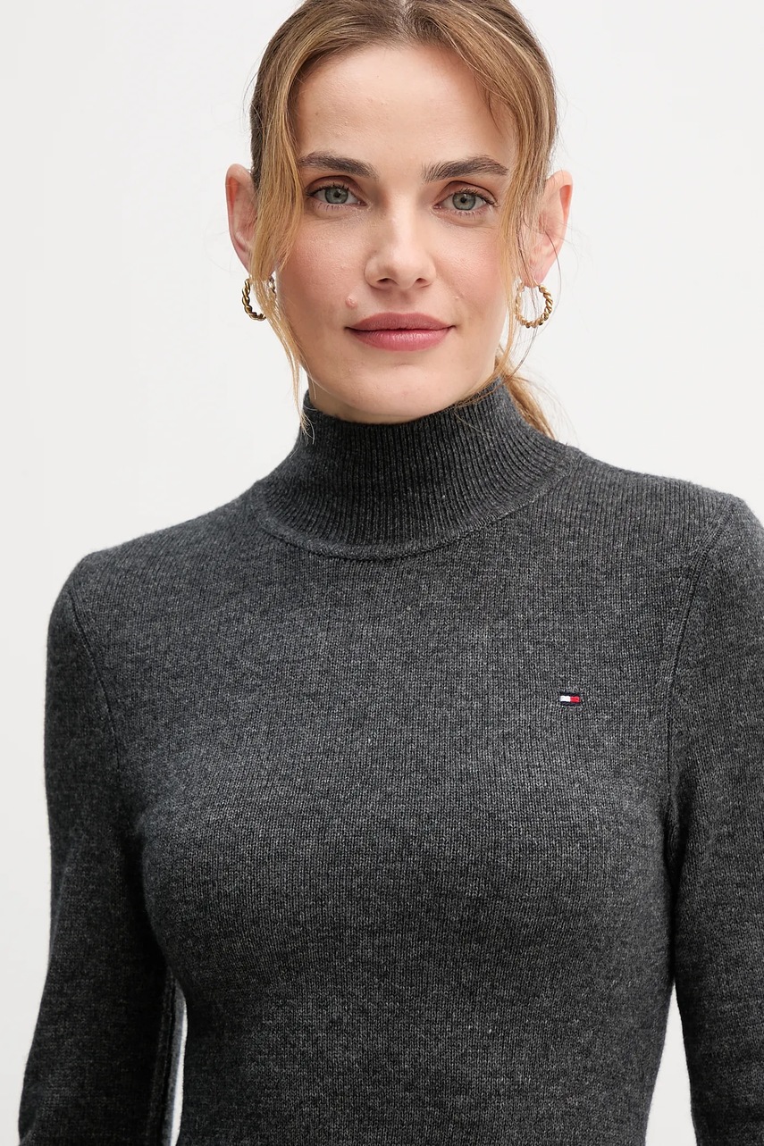 Вовняна сукня Tommy Hilfiger колір сірий midi розкльошена WW0WW47303