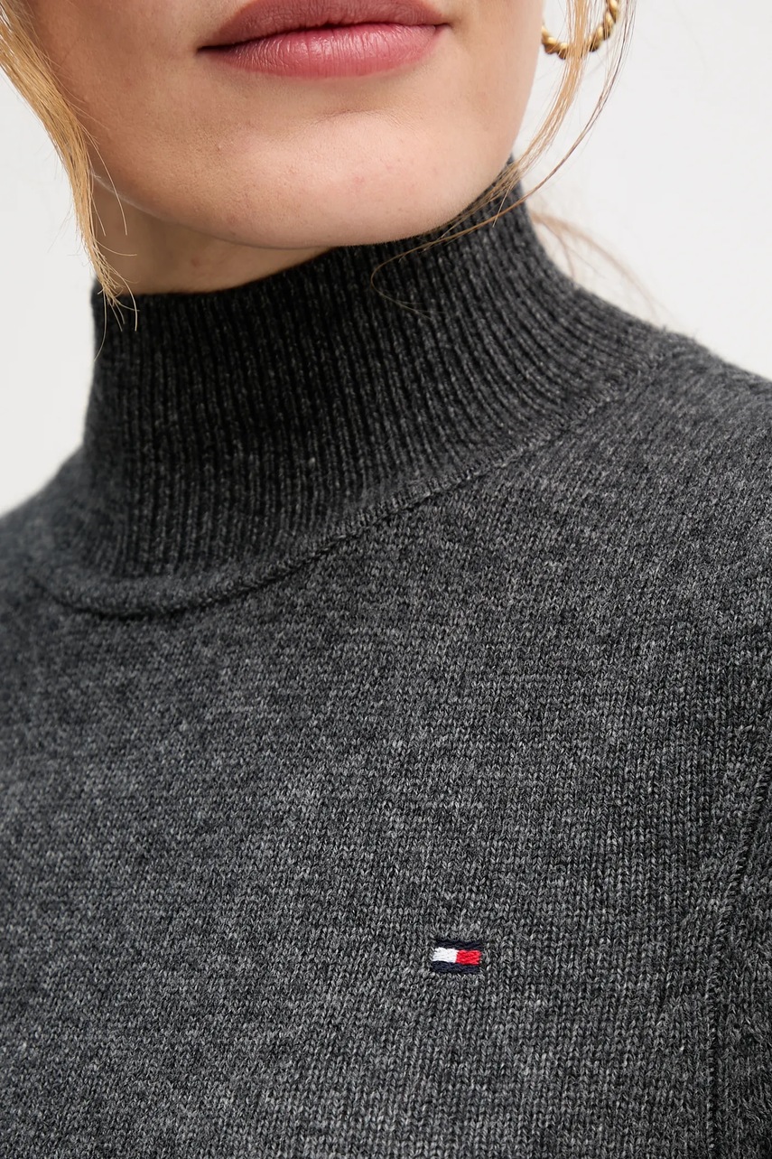 Вовняна сукня Tommy Hilfiger колір сірий midi розкльошена WW0WW47303