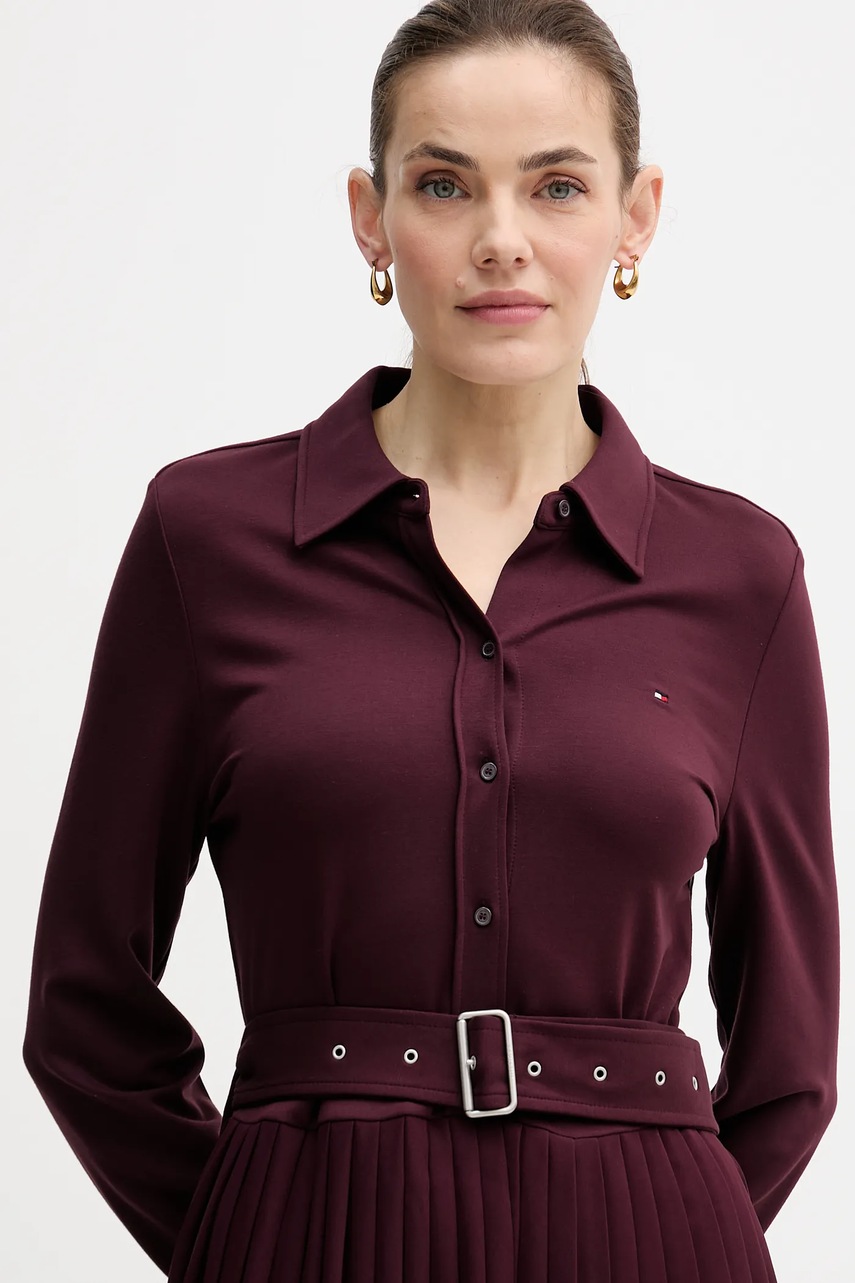 Сукня Tommy Hilfiger колір бордовий midi розкльошена WW0WW48398