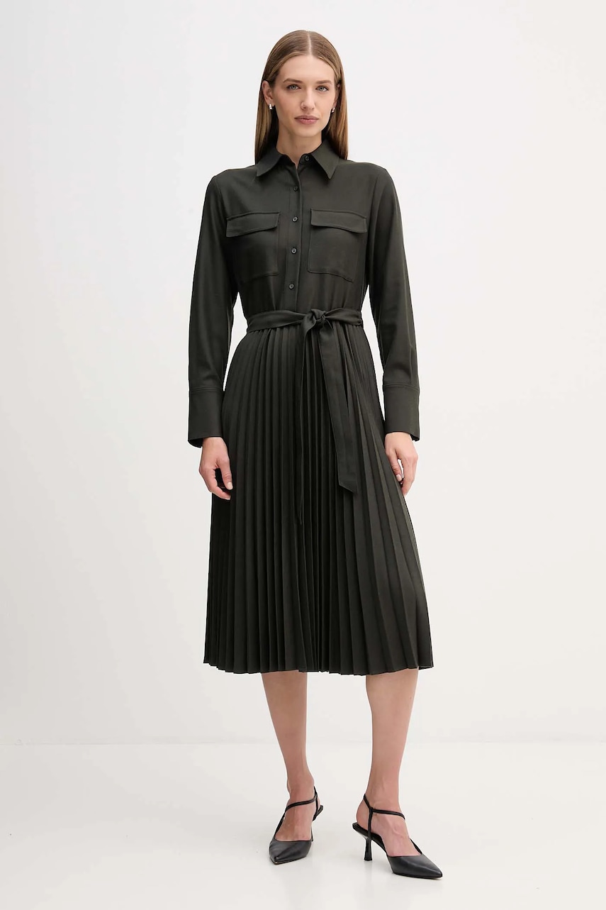 Levně Šaty Tommy Hilfiger zelená barva, midi, WW0WW46582