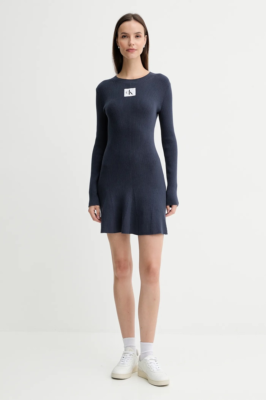Платье Calvin Klein Jeans цвет синий mini расклешённое LV047D307G