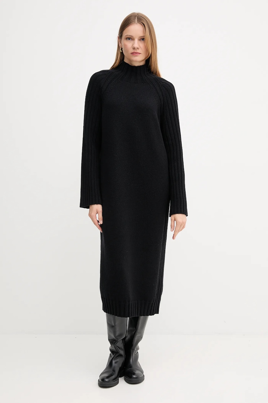 Barbour rochie din lână VERA culoarea negru, midi, drept, LDR0940