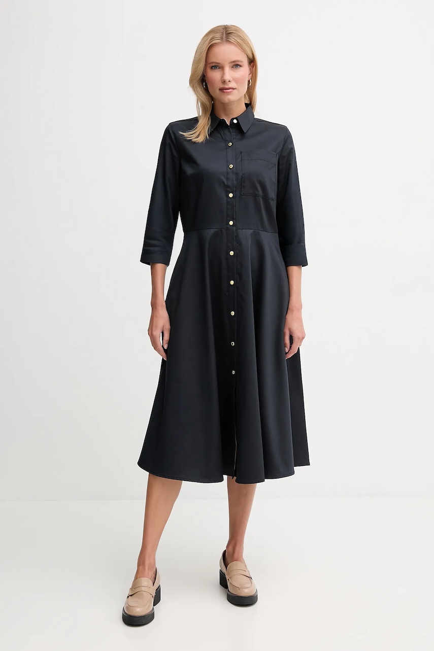 Barbour rochie din bumbac SAFFRON culoarea bleumarin, midi, evazați, LDR0942
