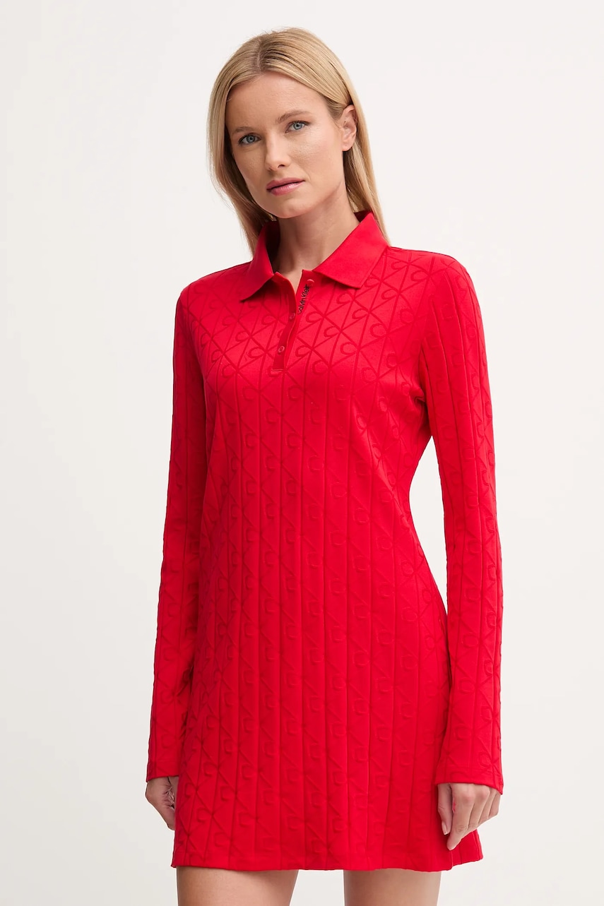 Levně Bavlněné šaty Calvin Klein Jeans červená barva, mini, LV047D228G