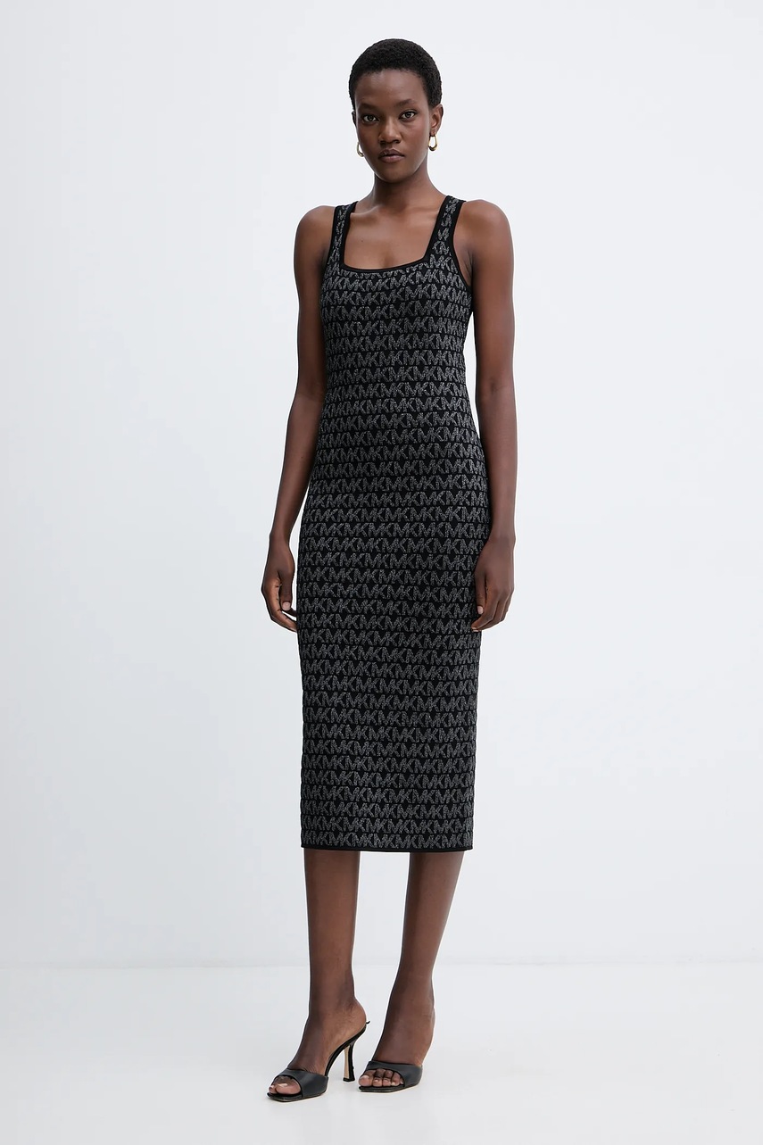 MICHAEL Michael Kors rochie culoarea negru, midi, mulată, MF5838CK0K