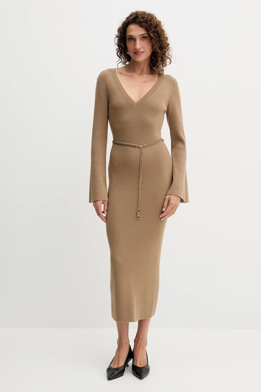MICHAEL Michael Kors rochie cu lână culoarea verde, maxi, mulată, MF5835G4VR