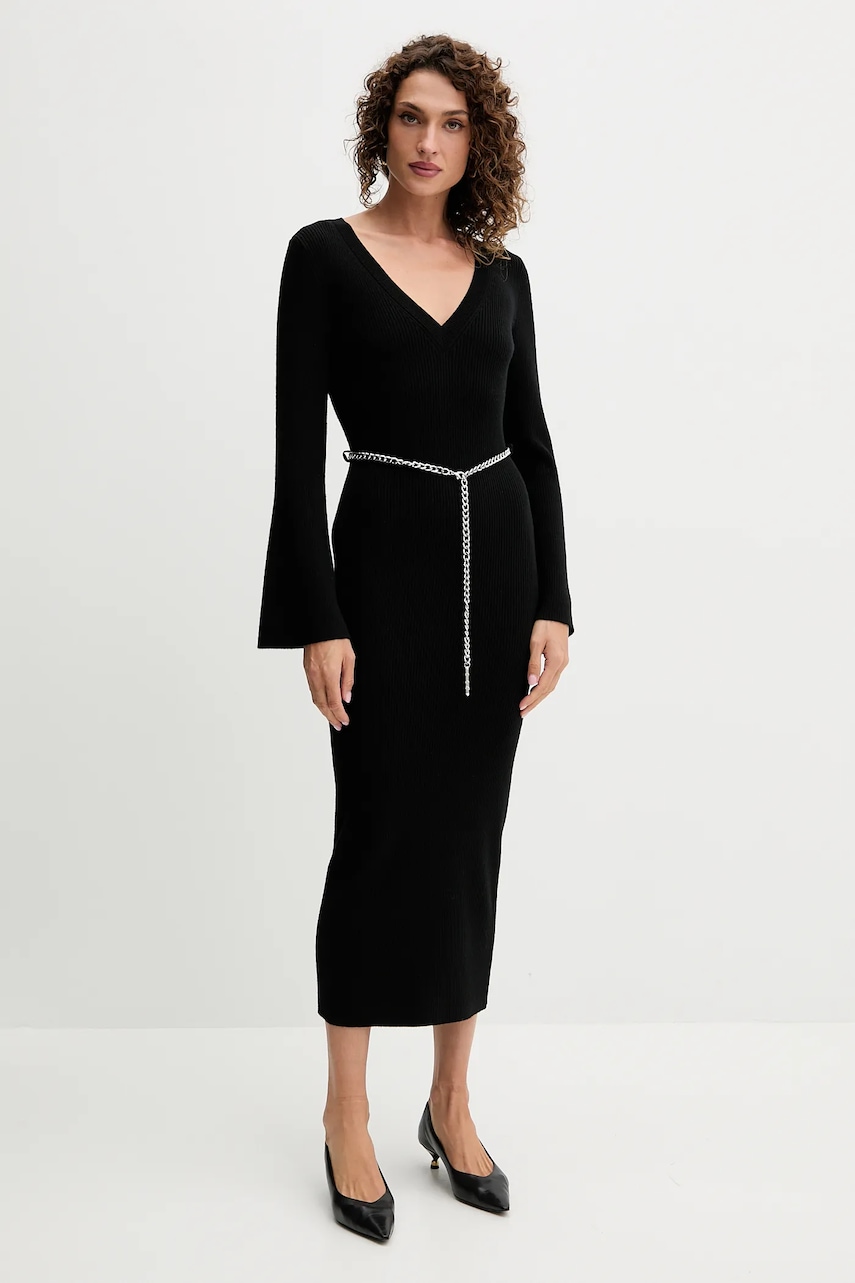 MICHAEL Michael Kors rochie cu lână culoarea negru, maxi, mulată, MF5835G4VR