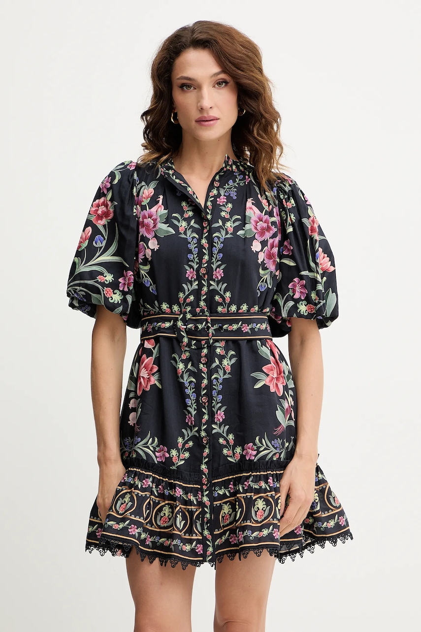 Farm Rio rochie culoarea negru, mini, evazați, 340039
