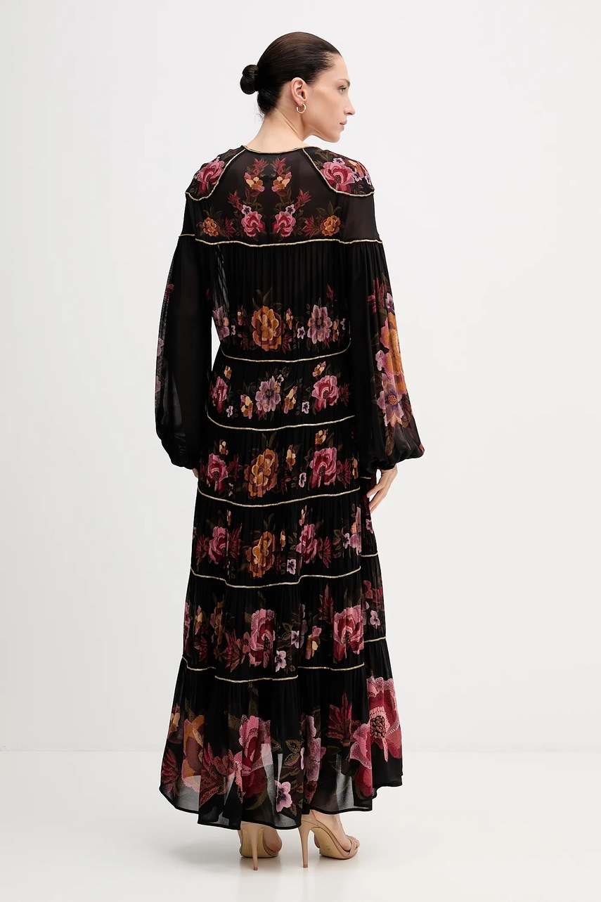 Сукня Farm Rio колір чорний maxi розкльошена 342685