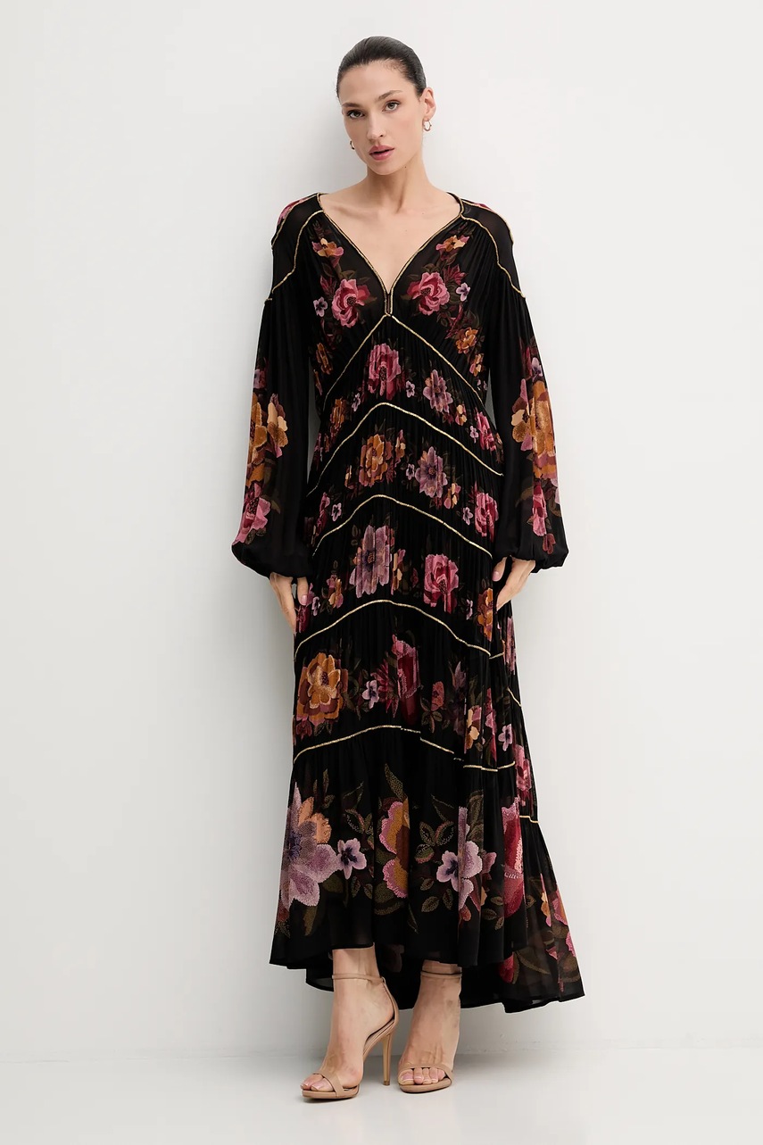 Сукня Farm Rio колір чорний maxi розкльошена 342685