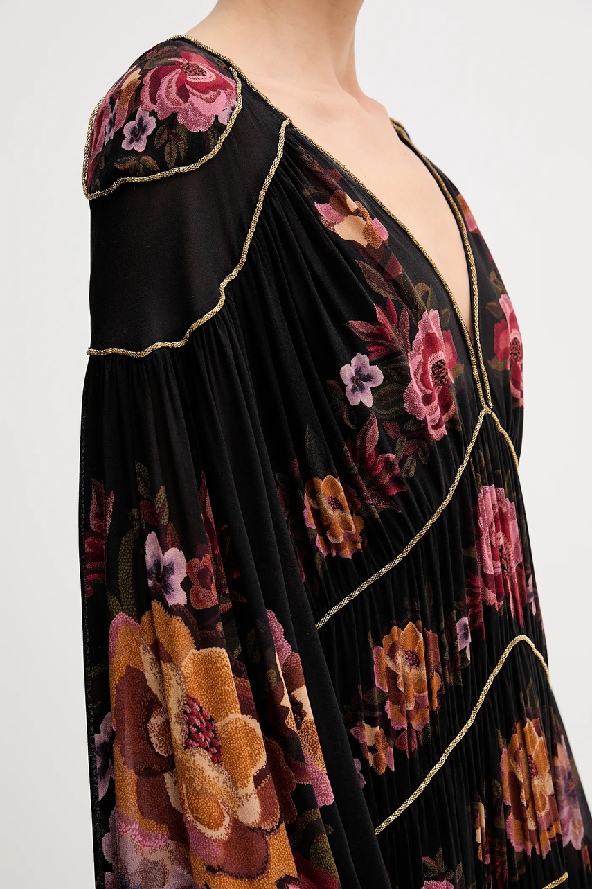 Сукня Farm Rio колір чорний maxi розкльошена 342685