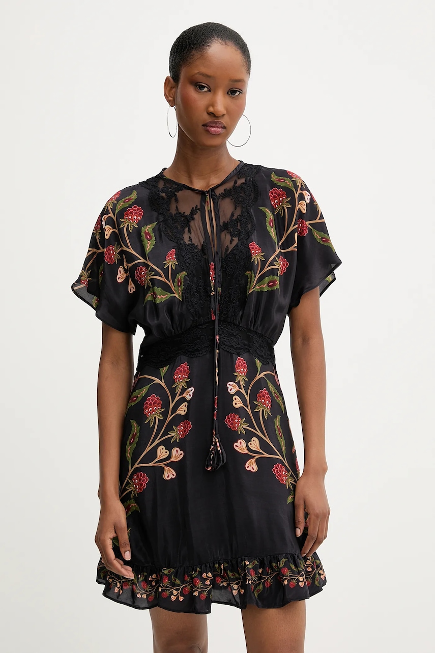 Farm Rio rochie culoarea negru, mini, evazați, 340038