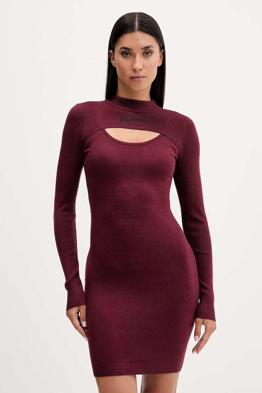 Karl Lagerfeld Jeans rochie culoarea bordo, mini, mulată, A4W13010