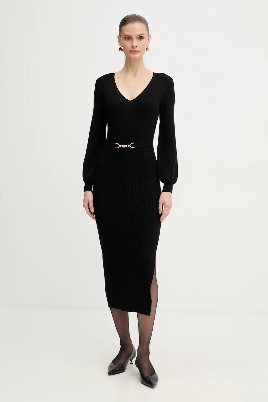 Morgan rochie culoarea negru, midi, mulată, RMROSA