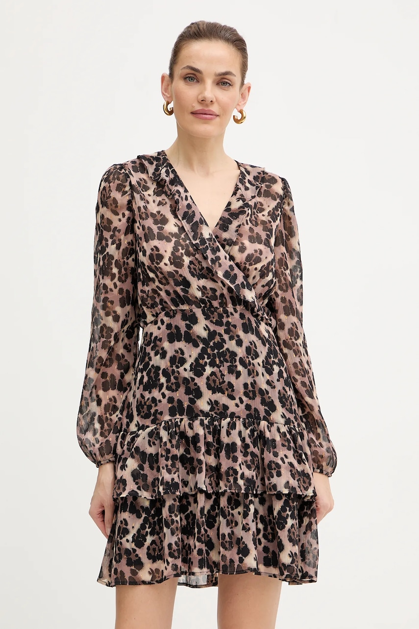 Morgan rochie culoarea maro, mini, evazați, RLEOL.F