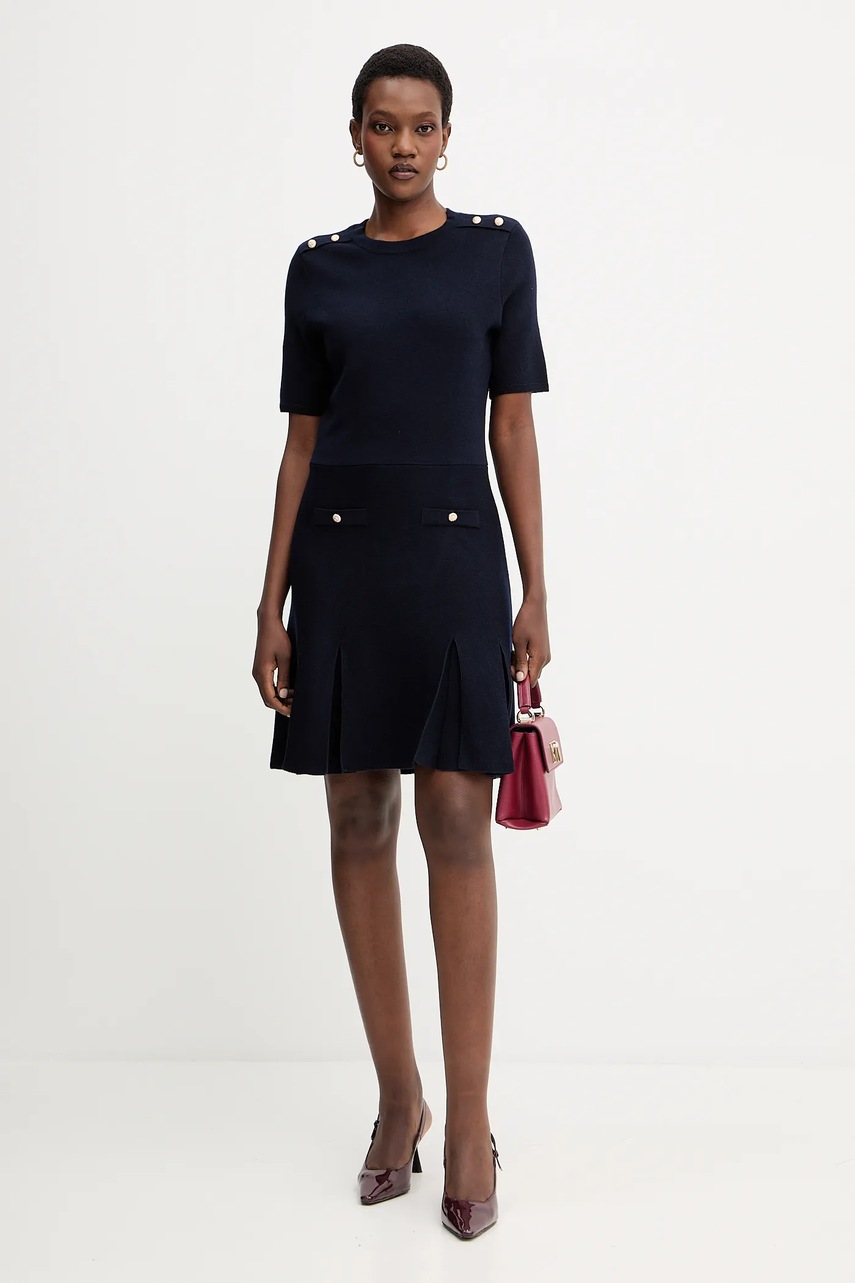 Платье с примесью шерсти Morgan цвет синий mini расклешённое RMCOL