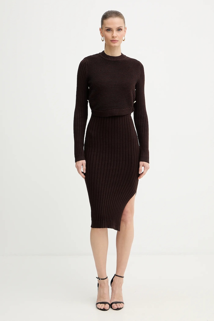 Morgan rochie și pulover culoarea maro, mini, mulată, RMOMO