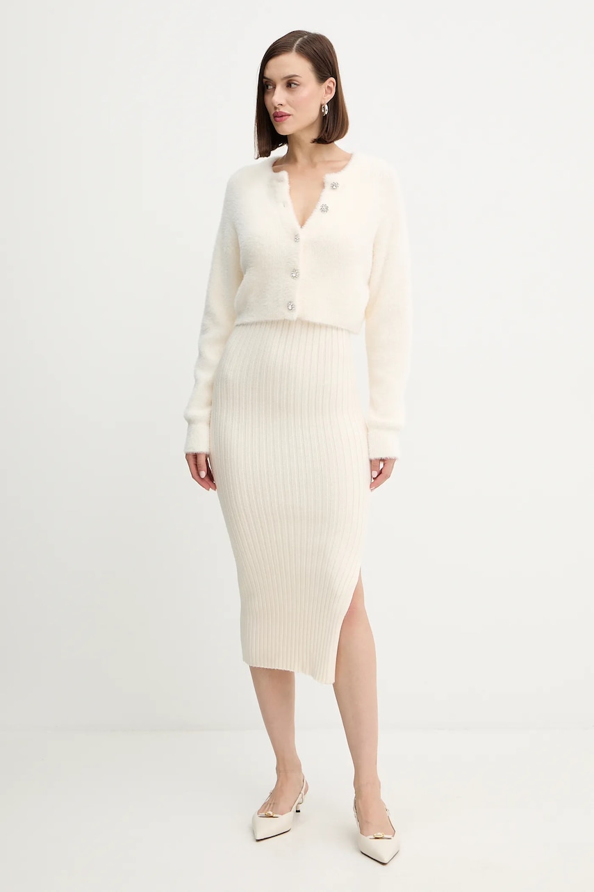 Morgan rochie și cardigan culoarea bej, midi, mulată, RMORILO