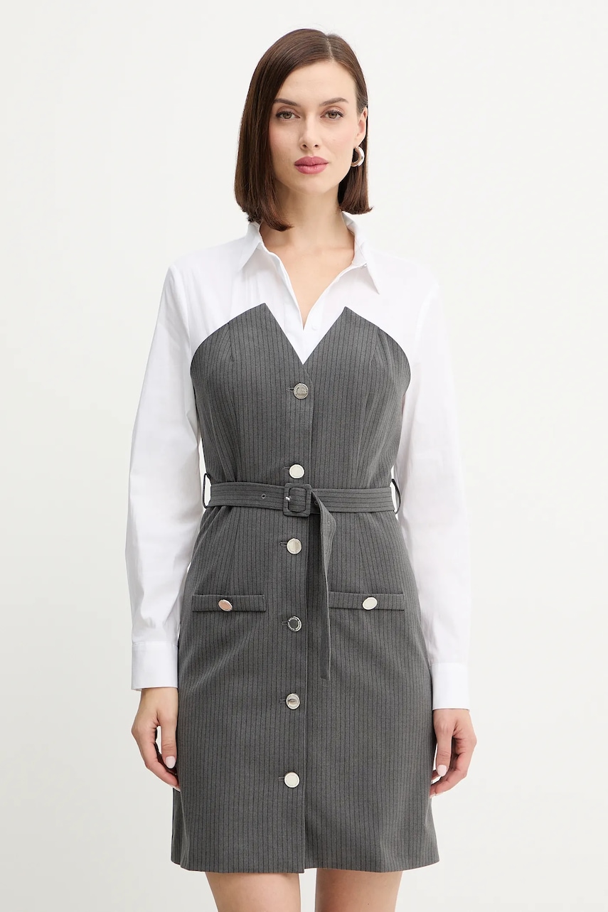 Morgan rochie culoarea gri, mini, mulată, ROIMI1