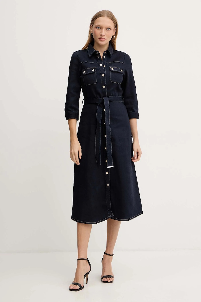 Morgan rochie jeans culoarea bleumarin, midi, evazati, RJEANA