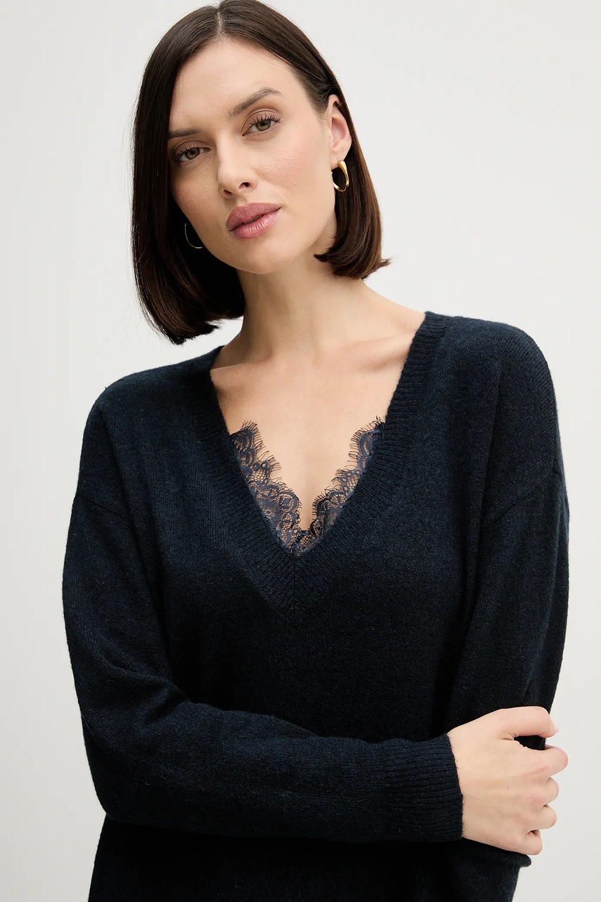 Сукня з домішкою вовни Pedro del Hierro колір синій midi пряма 6192942