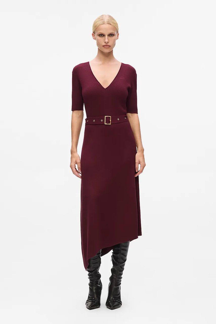 Karl Lagerfeld rochie culoarea bordo, midi, mulata, A4W13026