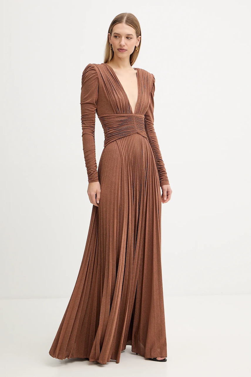 Elisabetta Franchi rochie culoarea maro, maxi, evazați, ABR4057E2
