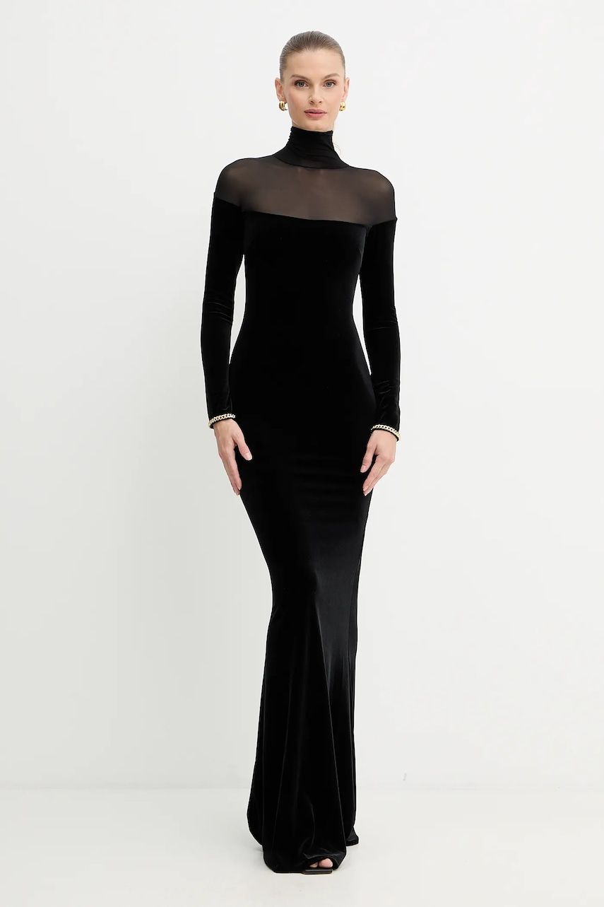 Elisabetta Franchi rochie culoarea negru, maxi, mulata, ABR4257E2