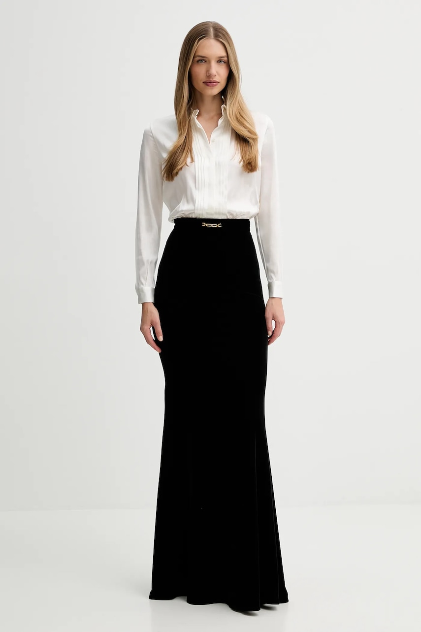 Elisabetta Franchi rochie din mătase culoarea negru, maxi, drept, ABR4657E2