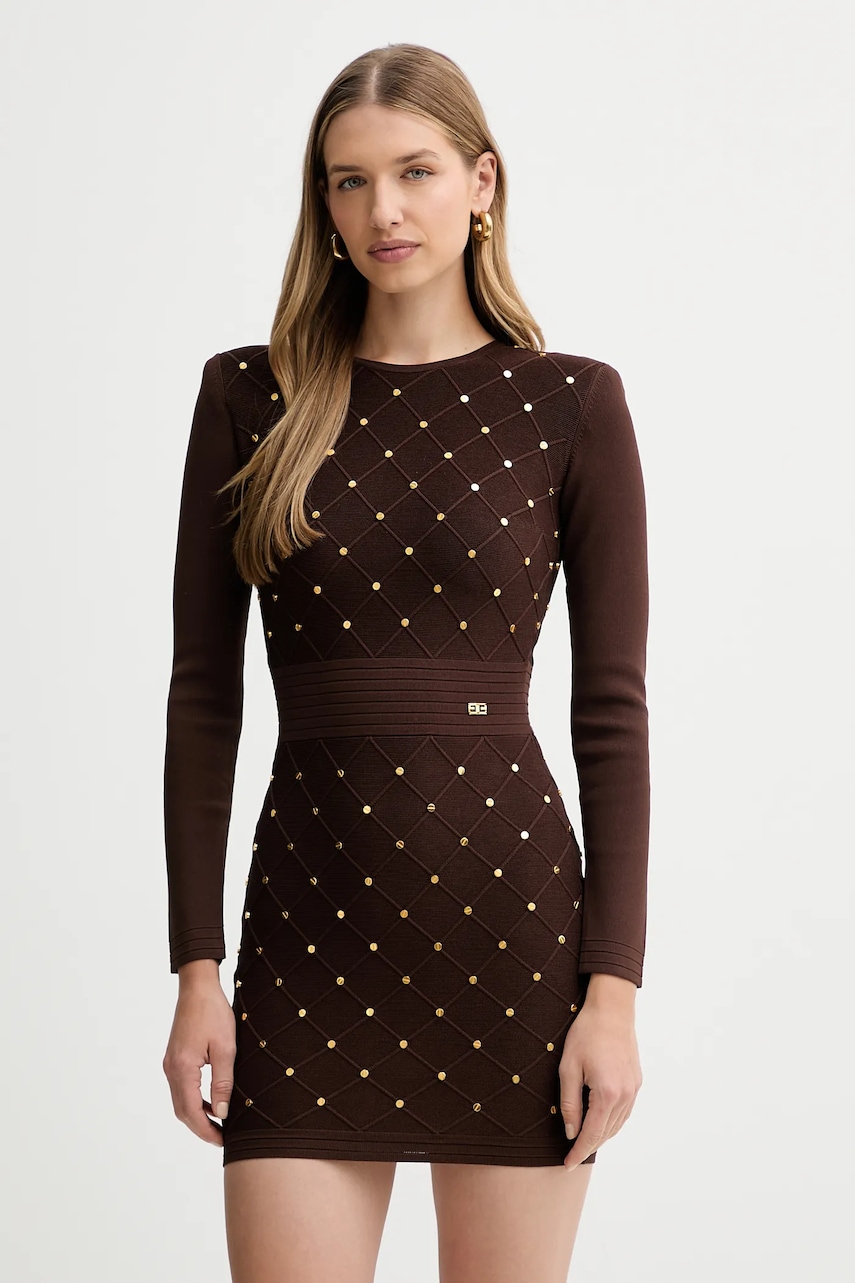 Elisabetta Franchi rochie culoarea maro, mini, mulata, AM25S57E2