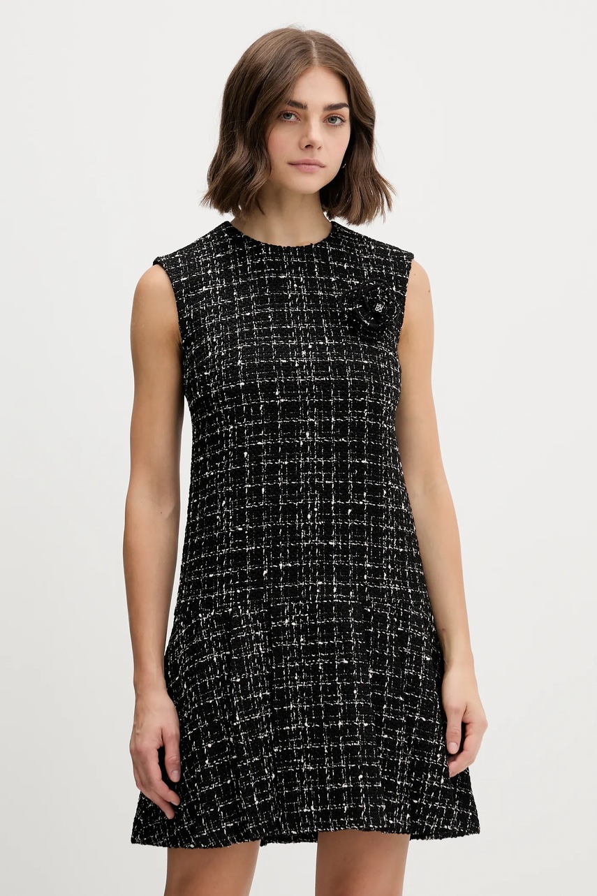 HUGO rochie din lână culoarea negru, mini, drept, 50547635