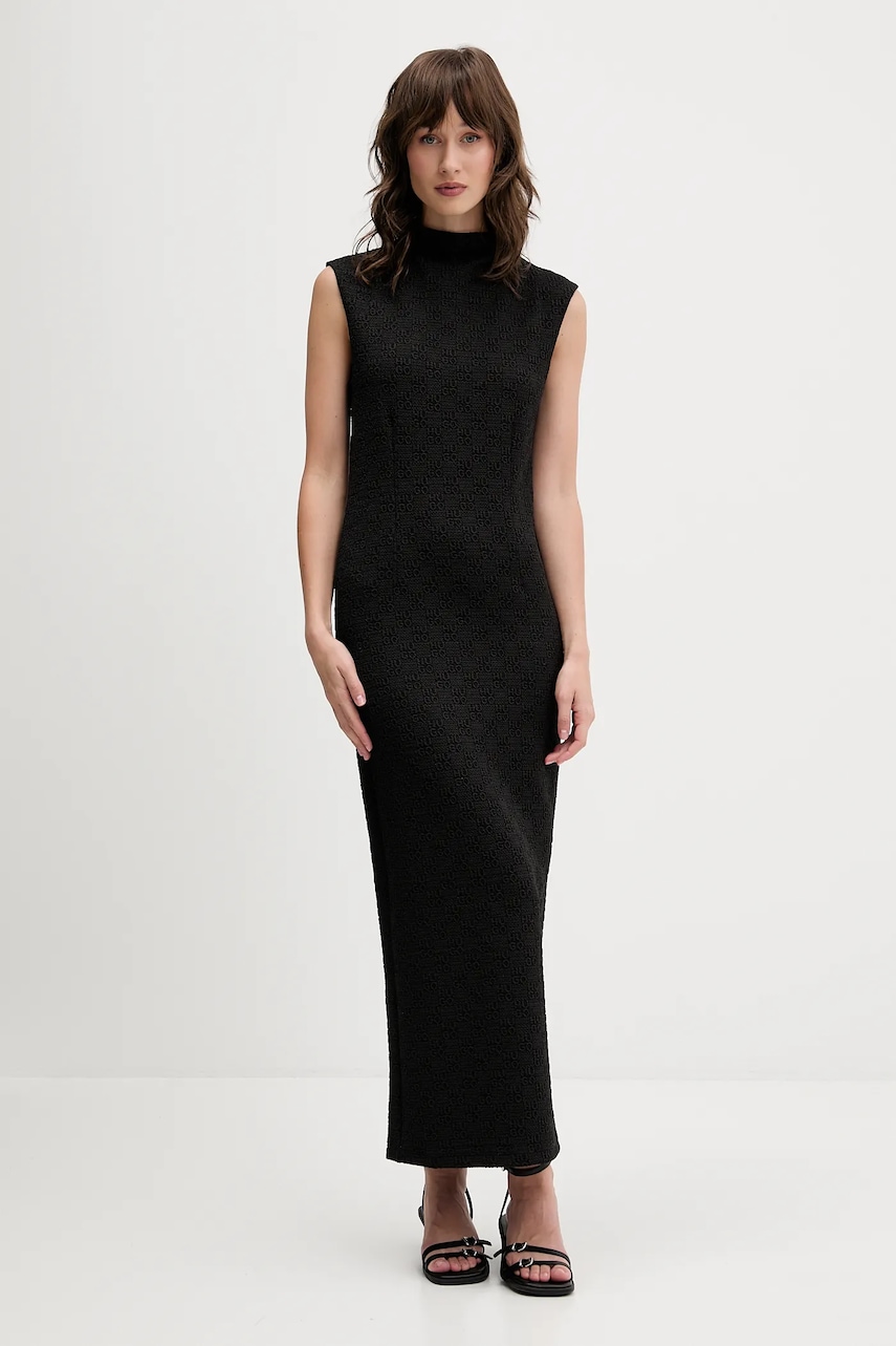 HUGO rochie culoarea negru, maxi, mulată, 50550118