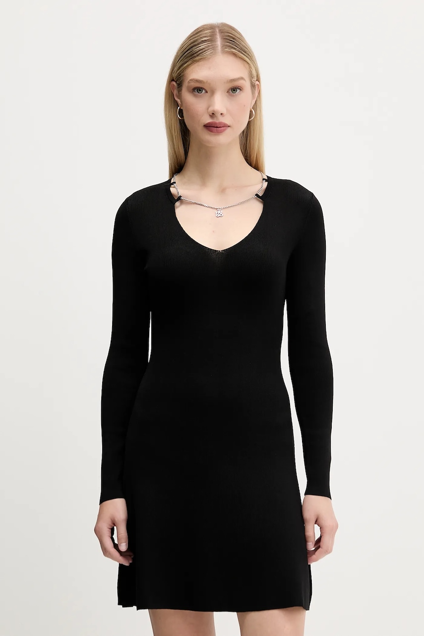HUGO rochie culoarea negru, midi, mulată, 50548244