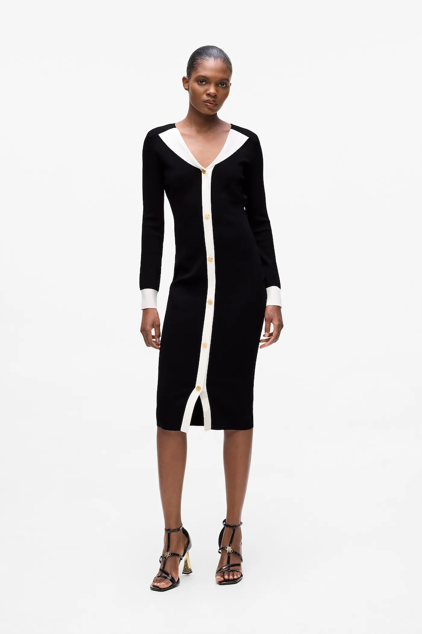 Karl Lagerfeld rochie culoarea negru, midi, mulată, A4W13025