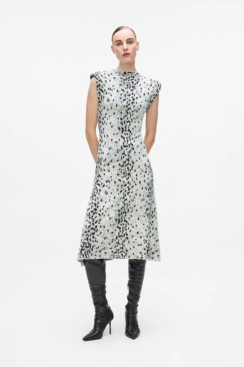 Karl Lagerfeld rochie culoarea bej, midi, evazați, A4W13030