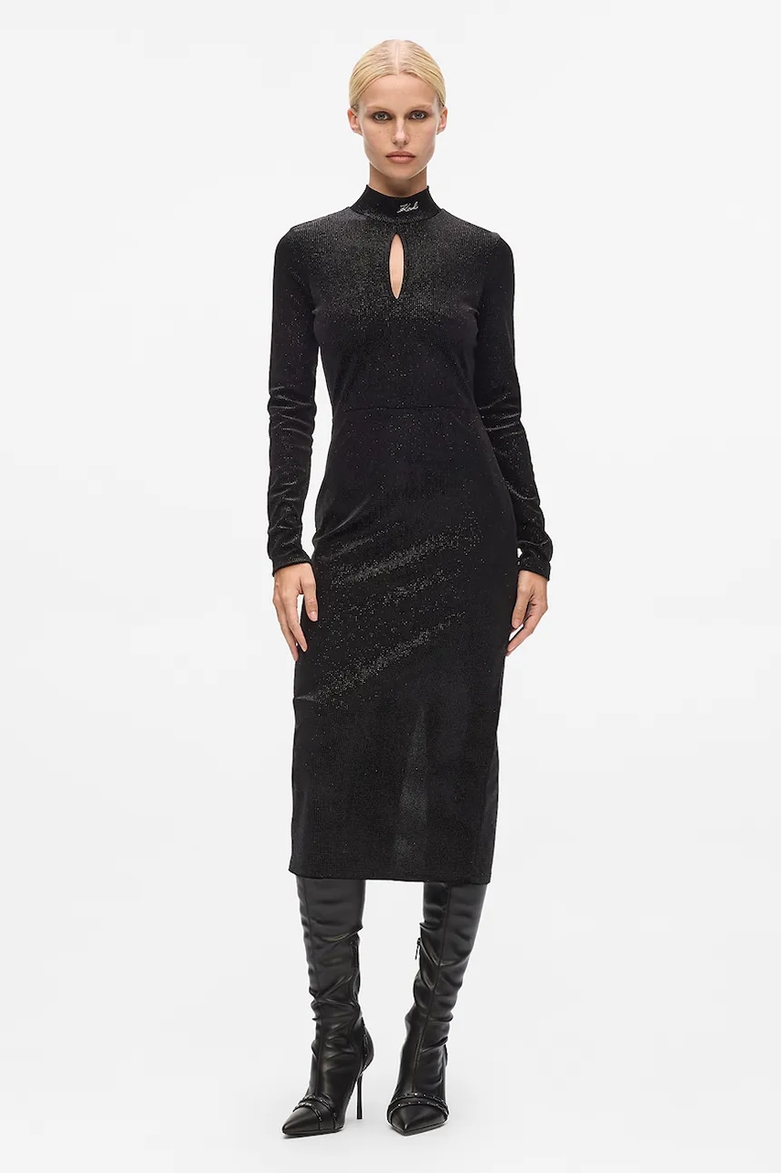 Levně Šaty Karl Lagerfeld černá barva, midi, přiléhavé, A4W13016