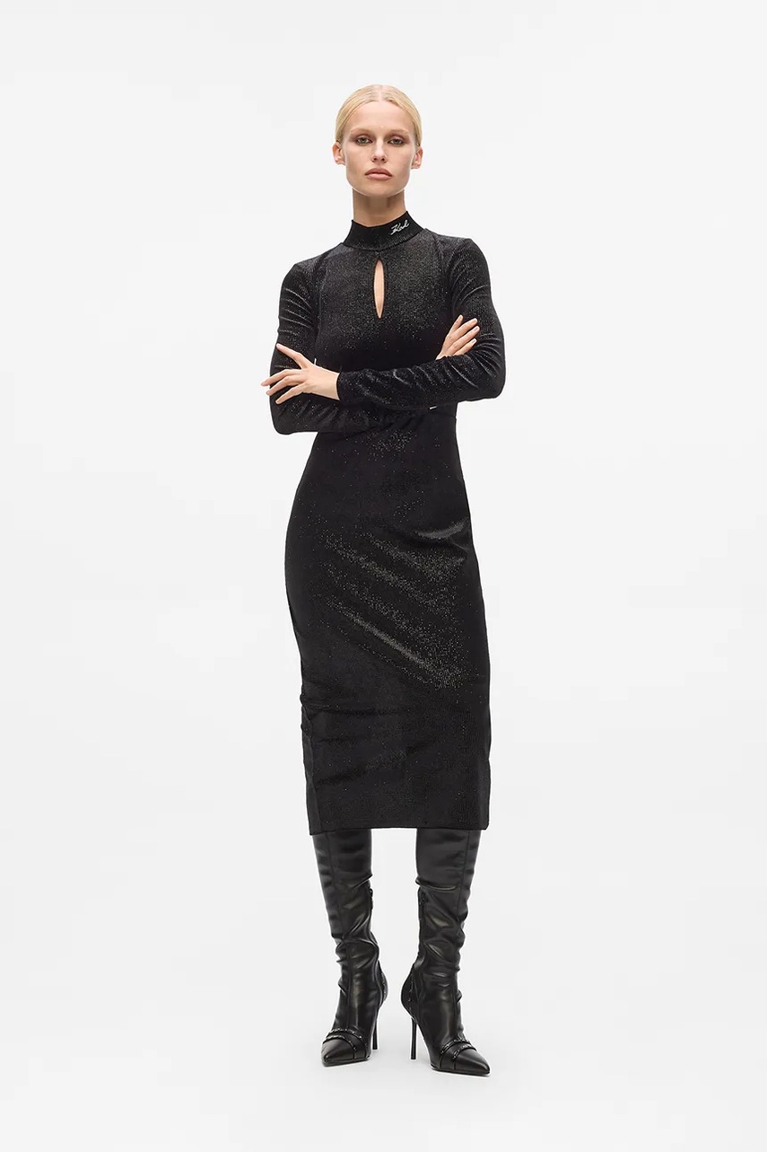 Сукня Karl Lagerfeld колір чорний midi облягаюча A4W13016