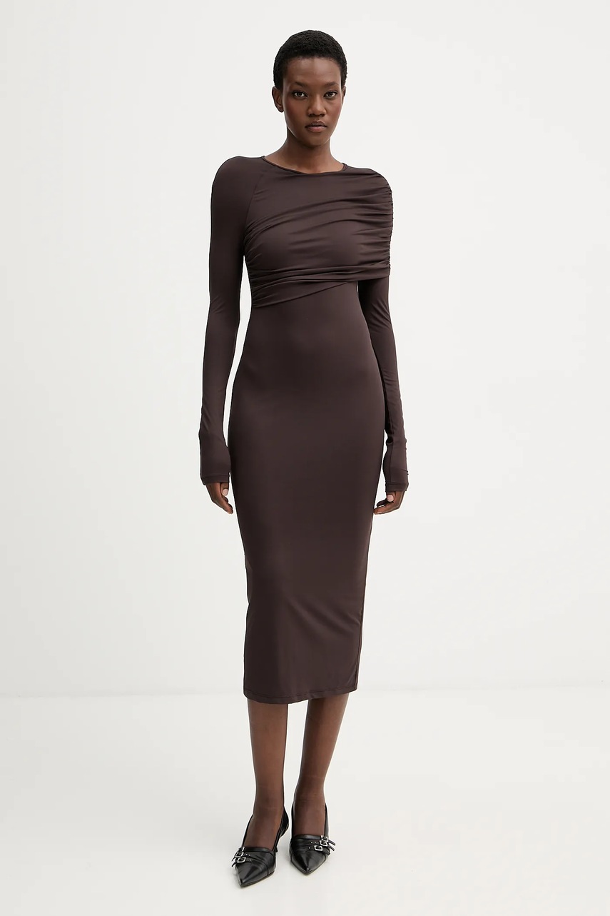 Aniye By rochie culoarea maro, midi, mulată, 181294