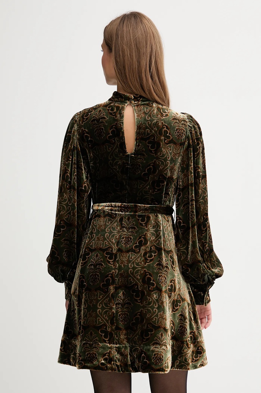 Сукня з додаванням шовку Barbour x Farm Rio колір зелений mini розкльошена LDR0959