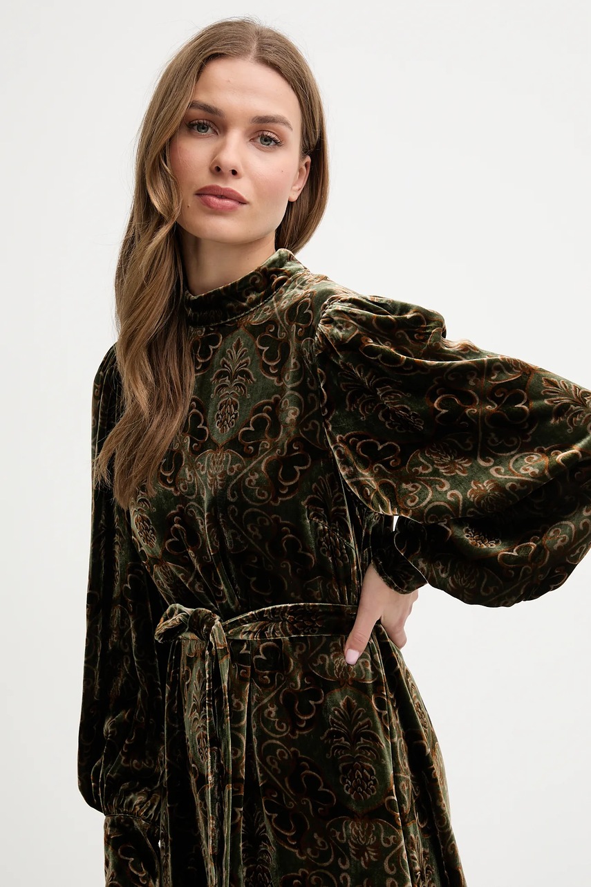 Сукня з додаванням шовку Barbour x Farm Rio колір зелений mini розкльошена LDR0959