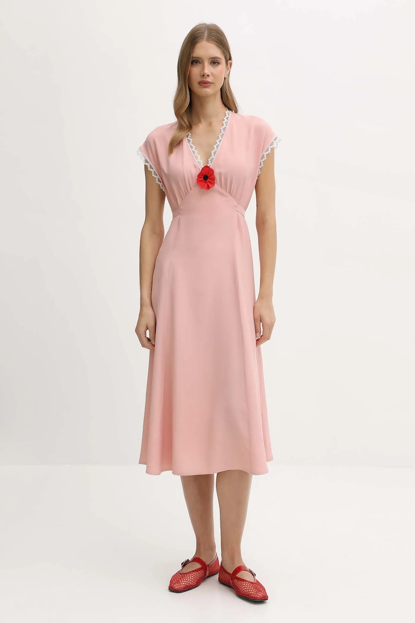 The Sleeper rochie din viscoză culoarea roz, midi, drept, PMDDR03P006L
