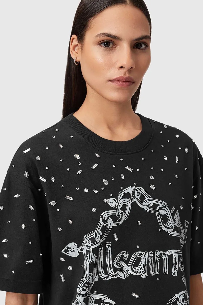 Бавовняна сукня AllSaints DRIP колір чорний mini oversize W082DD