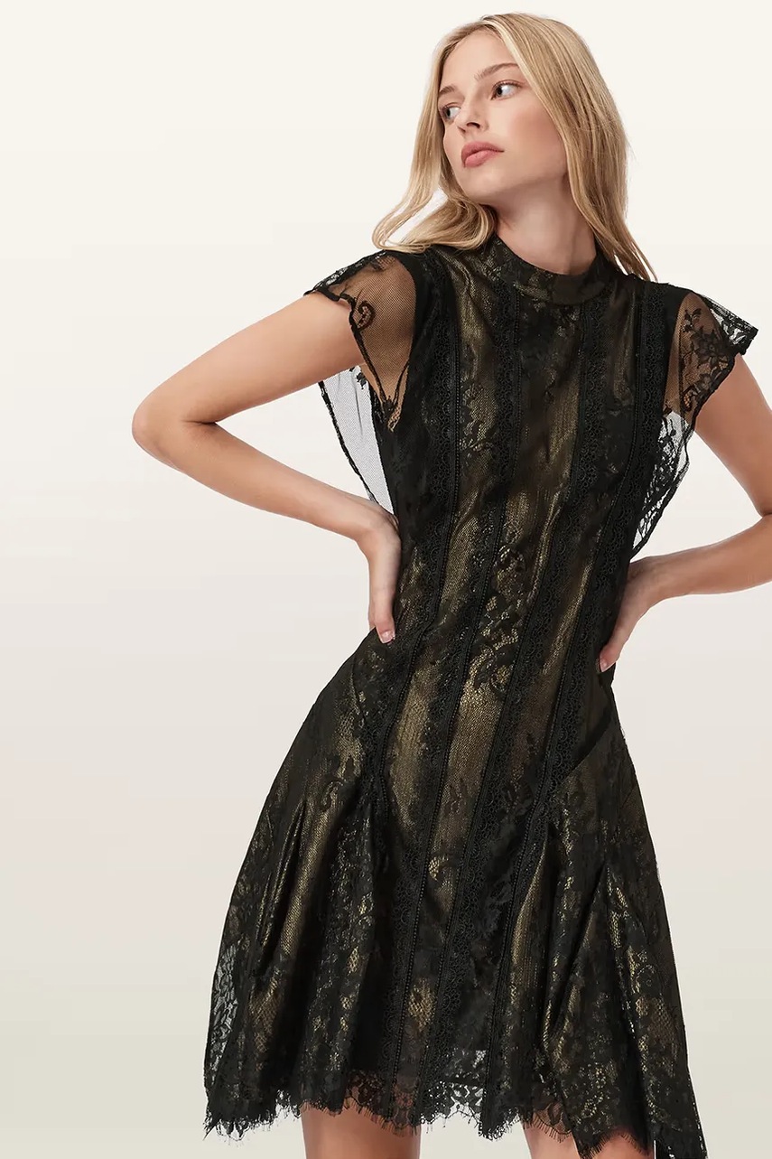 Платье AllSaints FLEUR цвет чёрный mini расклешённое W132DD