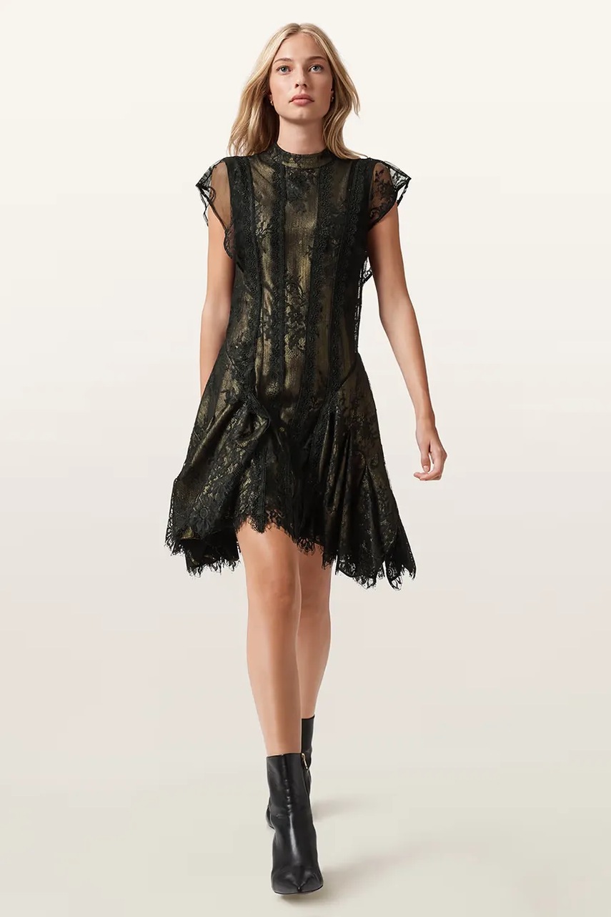 Сукня AllSaints FLEUR колір чорний mini розкльошена W132DD