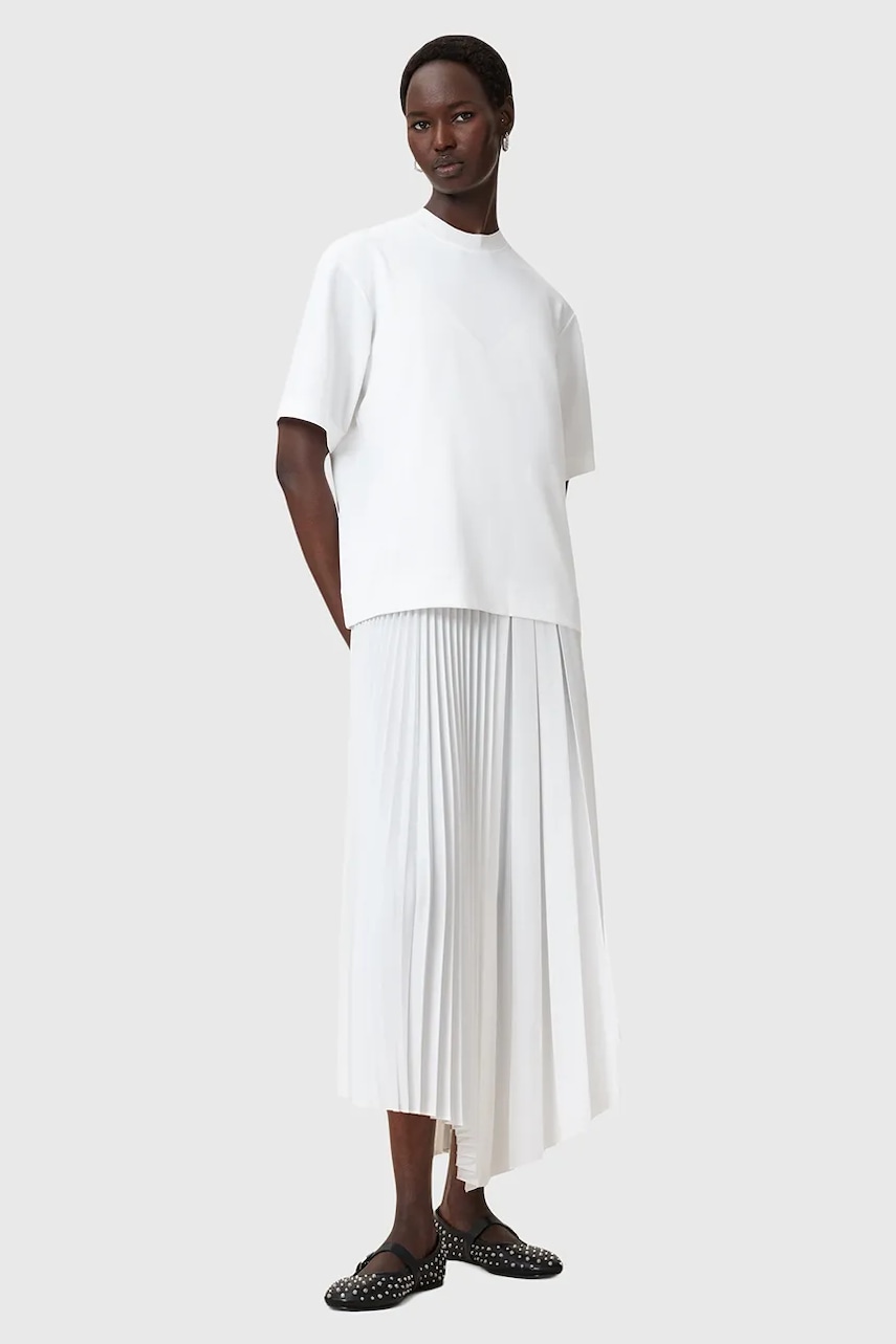 AllSaints rochie și tricou JAX culoarea alb, maxi, evazați, W326DB