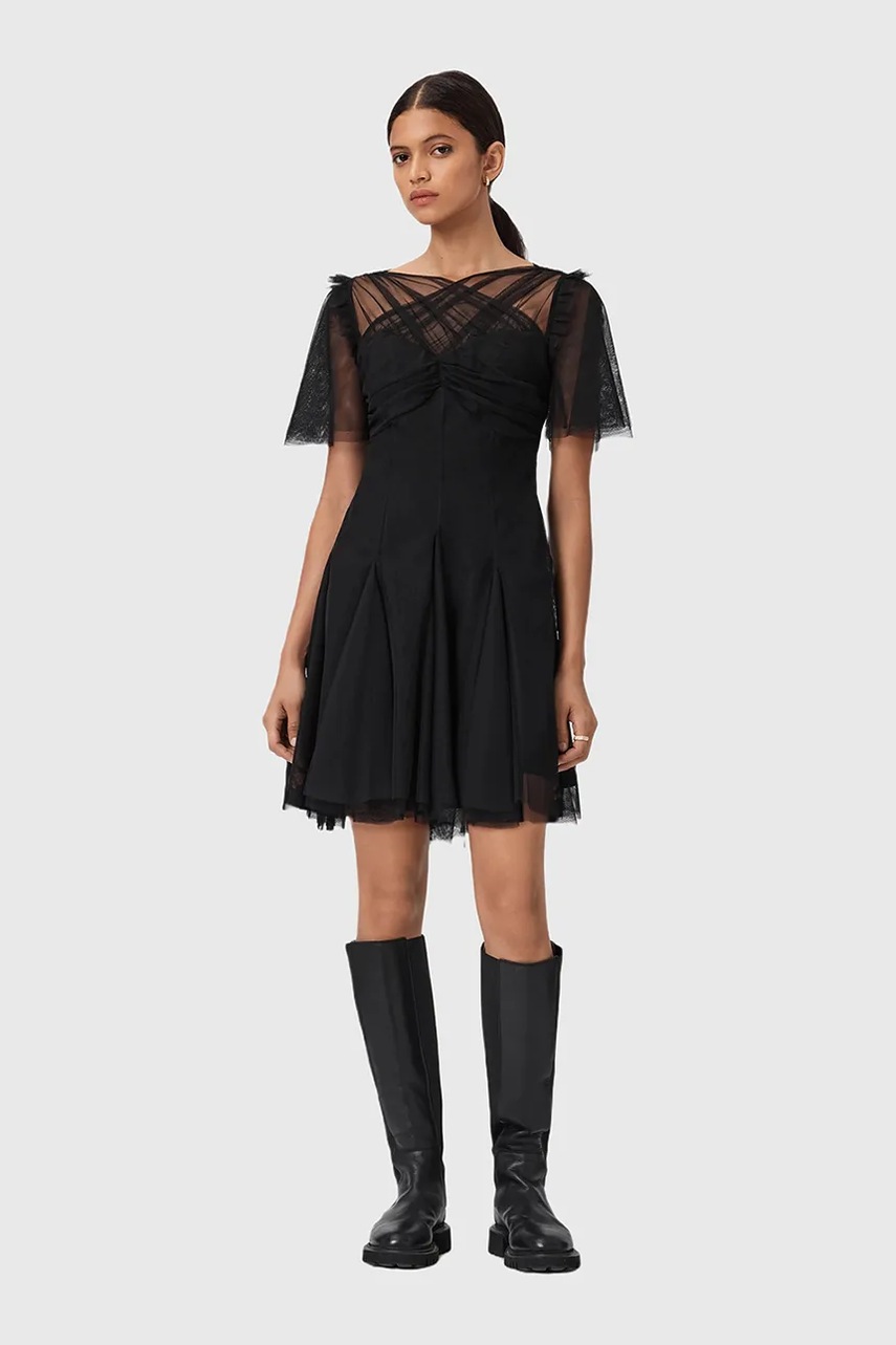 Сукня AllSaints MADI колір чорний mini розкльошена W005DD