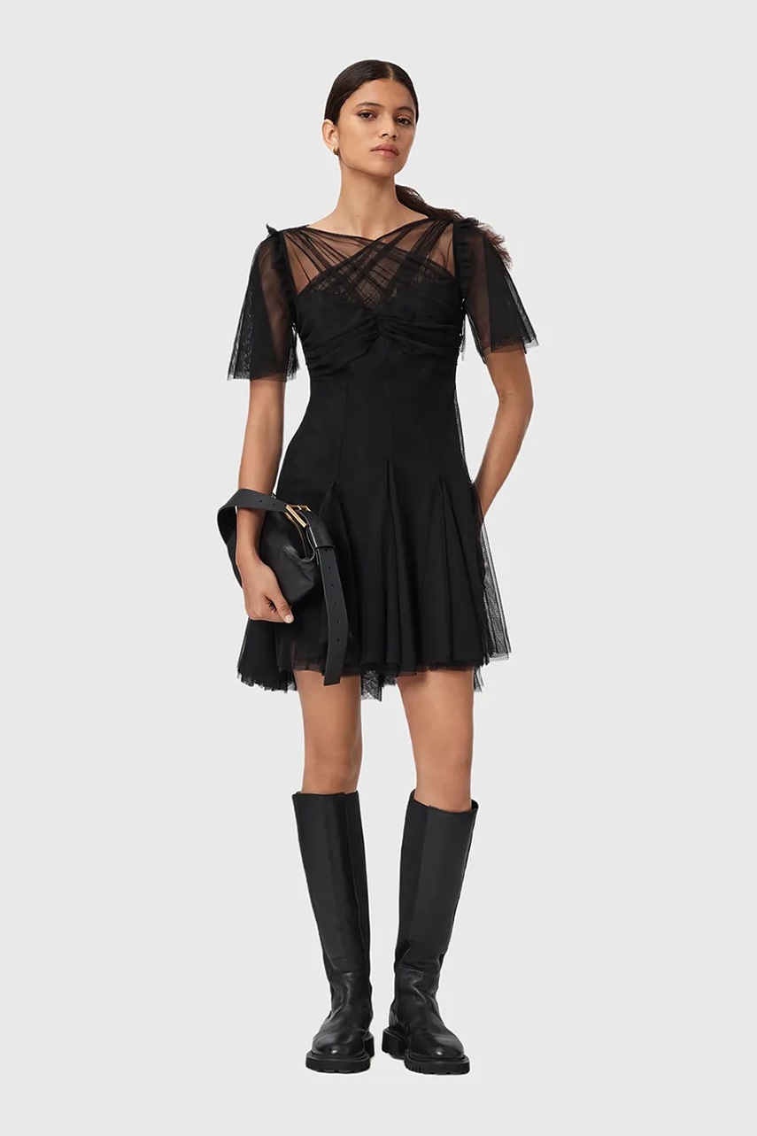 Сукня AllSaints MADI колір чорний mini розкльошена W005DD