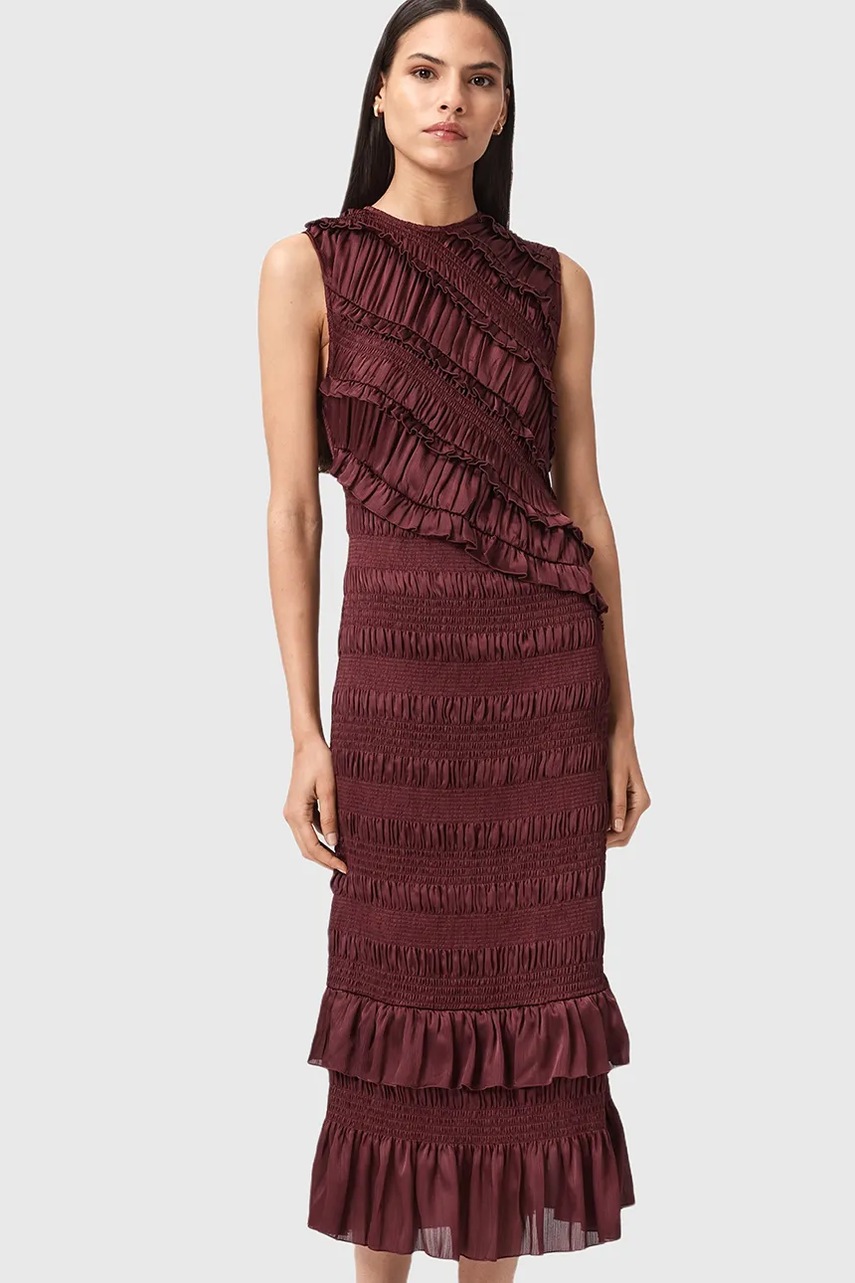 Платье AllSaints NYLA цвет красный midi облегающее W034DD